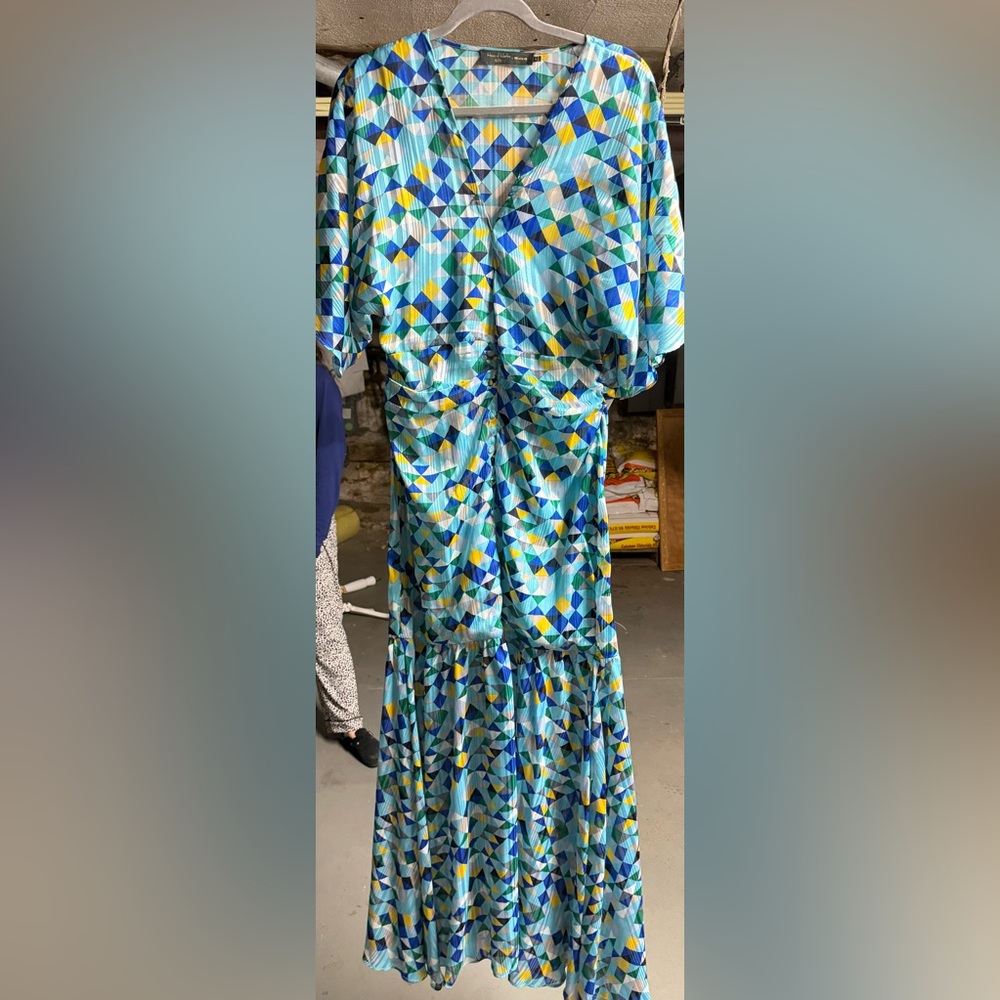 House of Harlow 1960 Geometric Blue and Yellow Dress